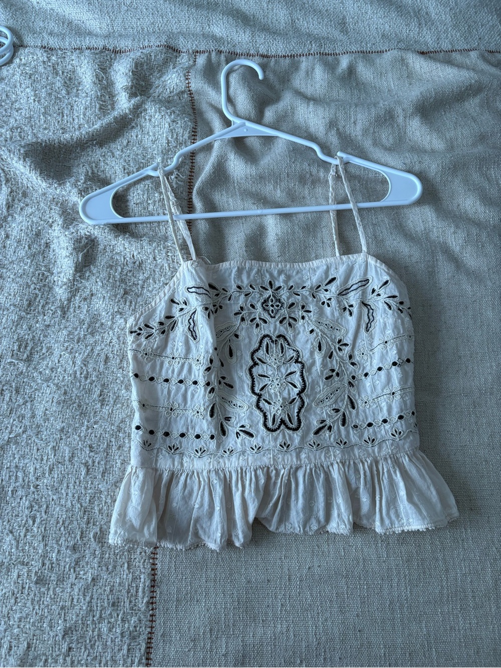 H&M White Embroidered Eyelet Peplum Cami